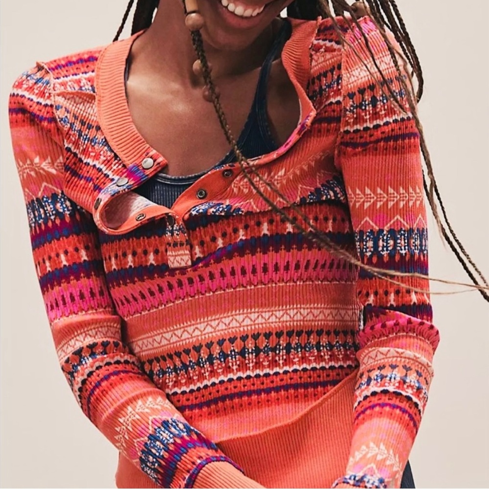 SOLD FP Movement by Free People | Women's Rally Printed Layer Boho Pink Top - Picture 2 of 7